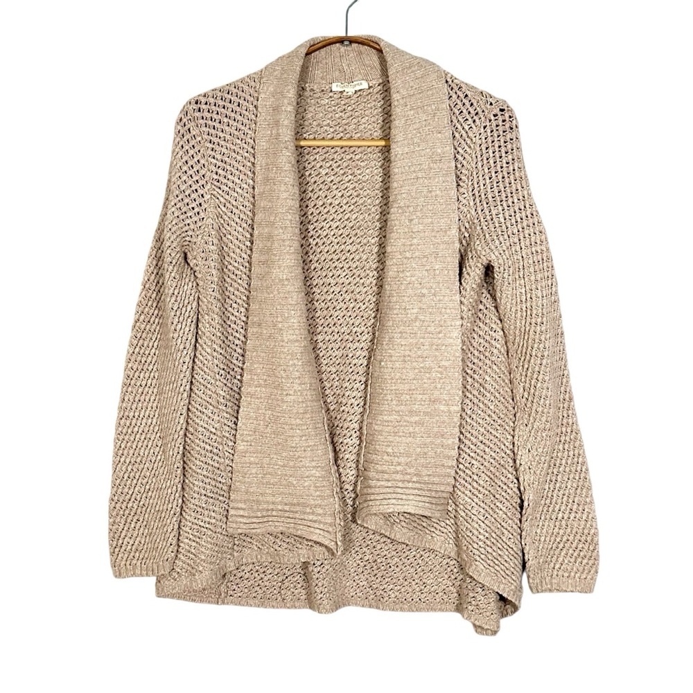 Eileen Fisher Women’s Cardigan Knit Open Front Waffle Weave Tan Size MP